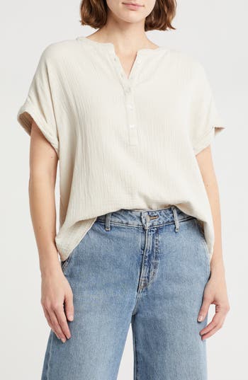 CASLON CASLON® COTTON GAUZE HENLEY TOP