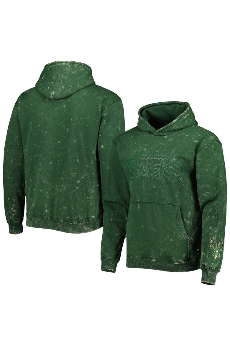 Unisex The Wild Collective Hunter Green Milwaukee Bucks Tonal Acid Wash Pullover Hoodie, Alternate, color, Hunter Green