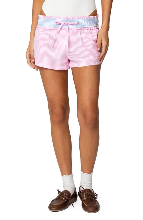 Shop Edikted Baylee Stripe Seersucker Shorts In Light-pink