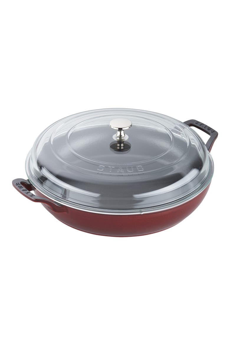 3.5 Quart Enameled Cast Iron Braiser with Glass Lid, Main, color, GRENADINE