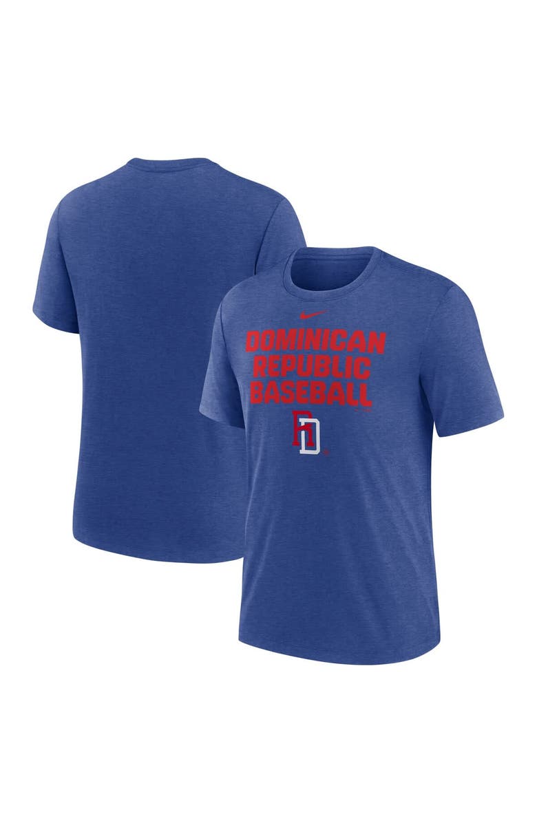 Nike Men's Nike Heather Blue Dominican Republic Baseball 2026 World Baseball Classic Stacked Tri-Blend T-Shirt, Main, color, Heather Blue