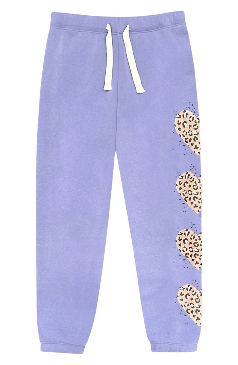 PixieLane Kids' Cloud Soft Sweatpants, Main, color, Vintage Iris Leopard Heart