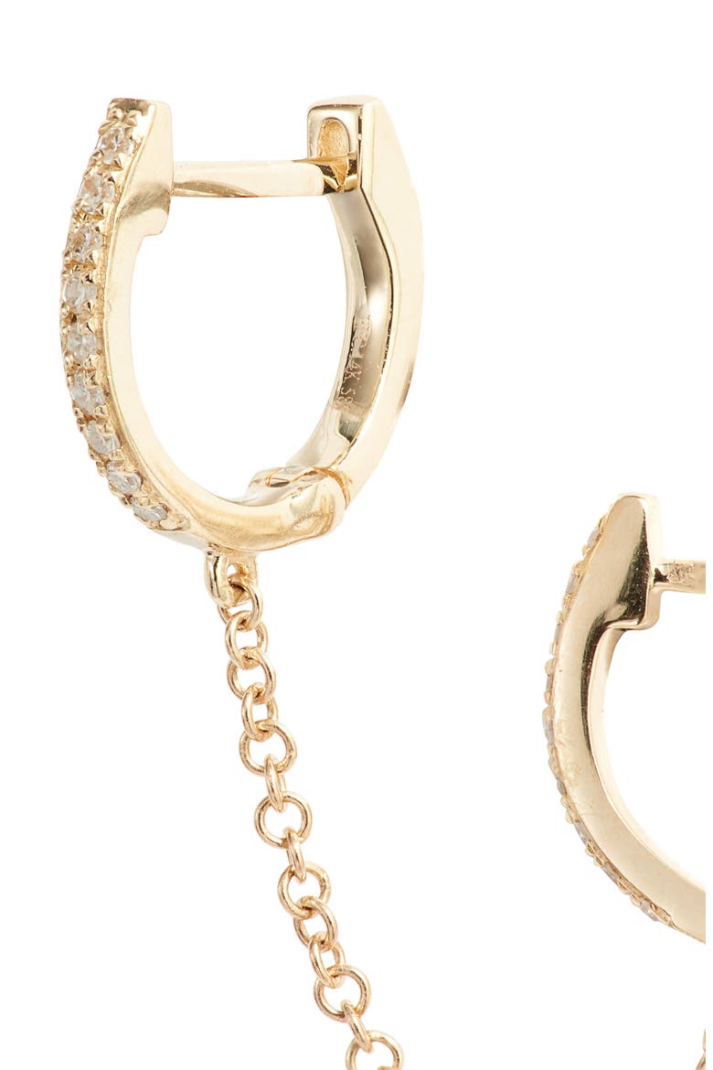 Single Mini Diamond Double Chain Huggie Hoop Earring, Alternate, color, YELLOW GOLD/ DIAMOND