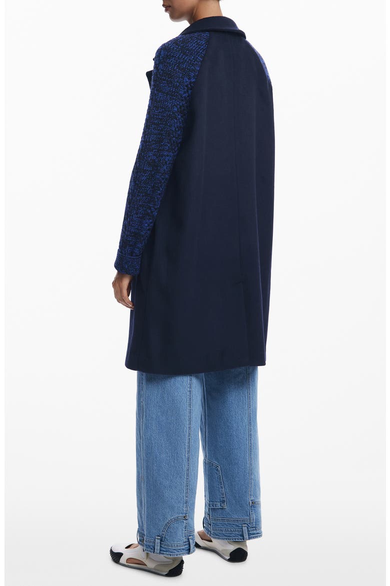 Mixed Media Longline Overcoat, Alternate, color, DARK BLUE