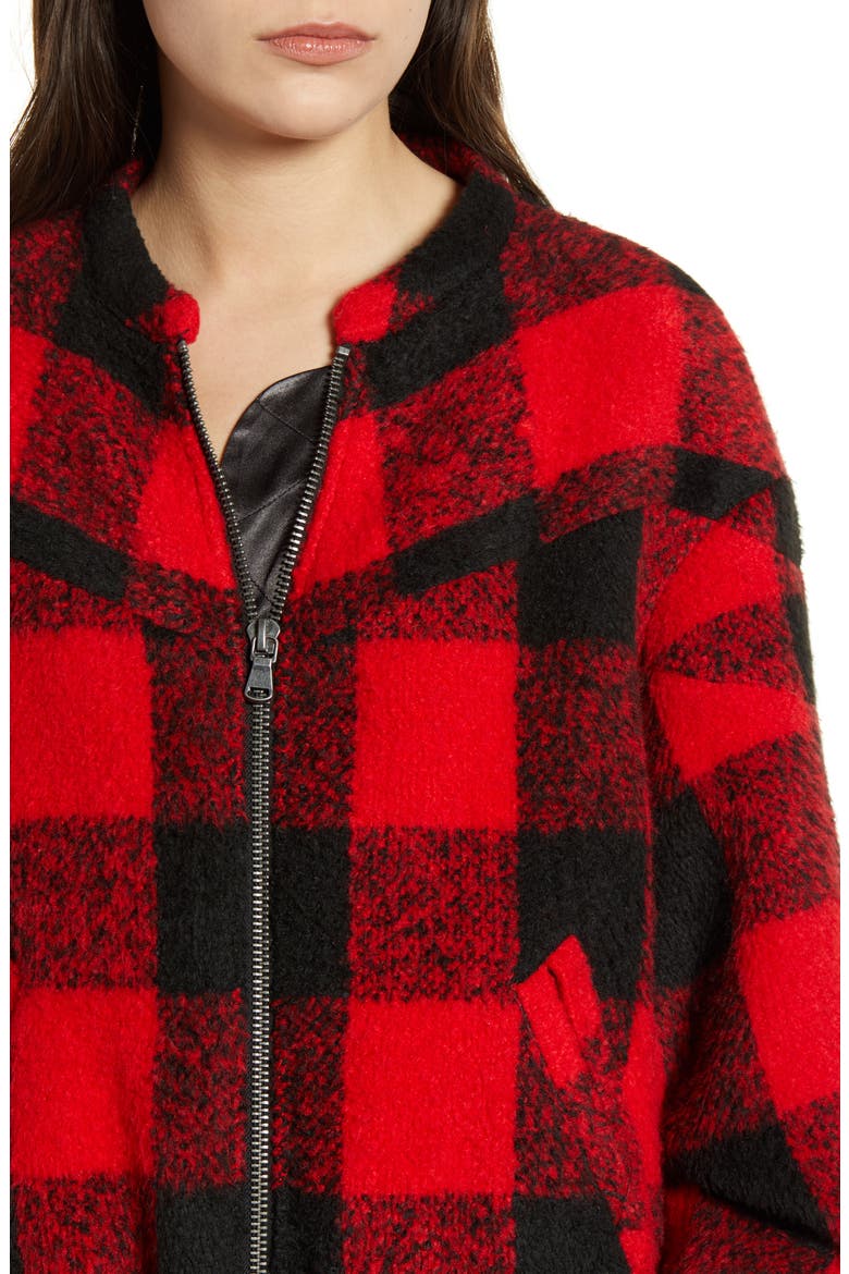 Brenda Buffalo Check Bomber Jacket, Alternate, color, RED/ BLACK