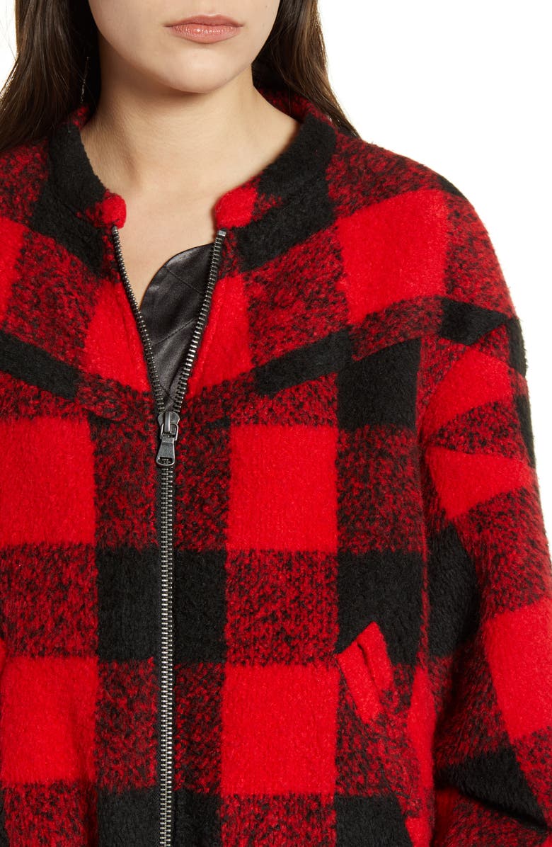 Rebecca Minkoff Brenda Buffalo Check Bomber Jacket, Alternate, color, Red/ Black