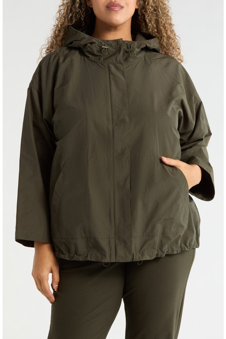 Hooded Organic Cotton & Recycled Nylon Jacket, Alternate, color, WOODLAND