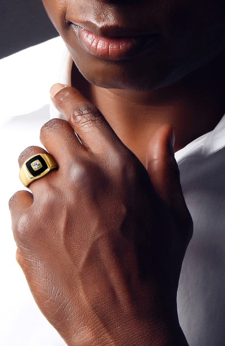 DELMAR Men's Black Onyx & Created White Sapphire Ring, Alternate, color, Multi