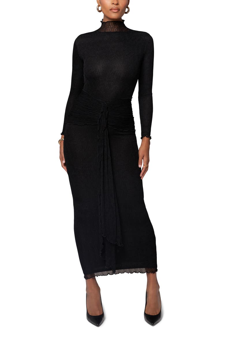Mock Neck Long Sleeve Mesh Dress, Alternate, color, BLACK