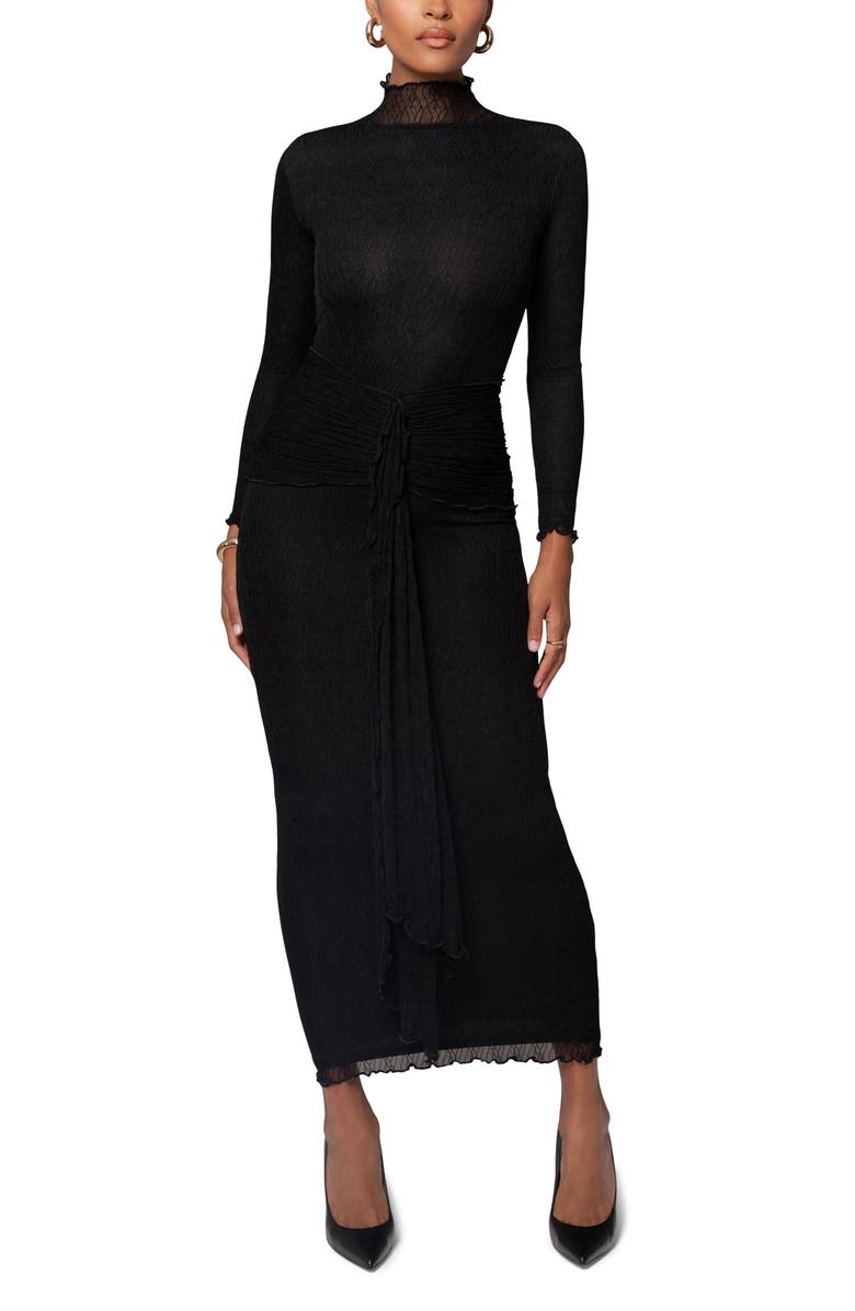 JLUXLABEL Mock Neck Long Sleeve Mesh Dress, Alternate, color, Black