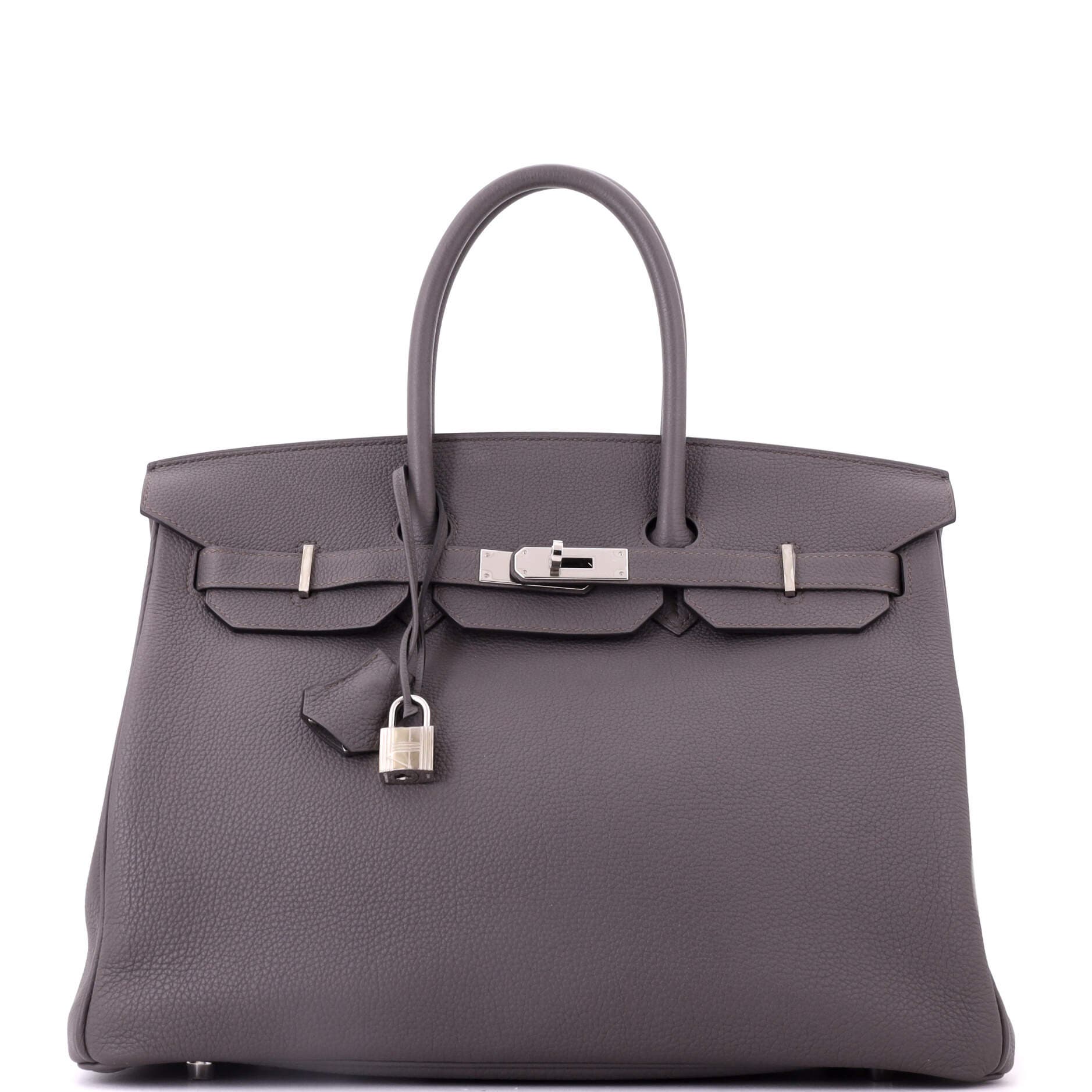 Pre-Owned Hermes Birkin Handbag Grey Togo with Palladium Hardware 35, Main, color, Etain