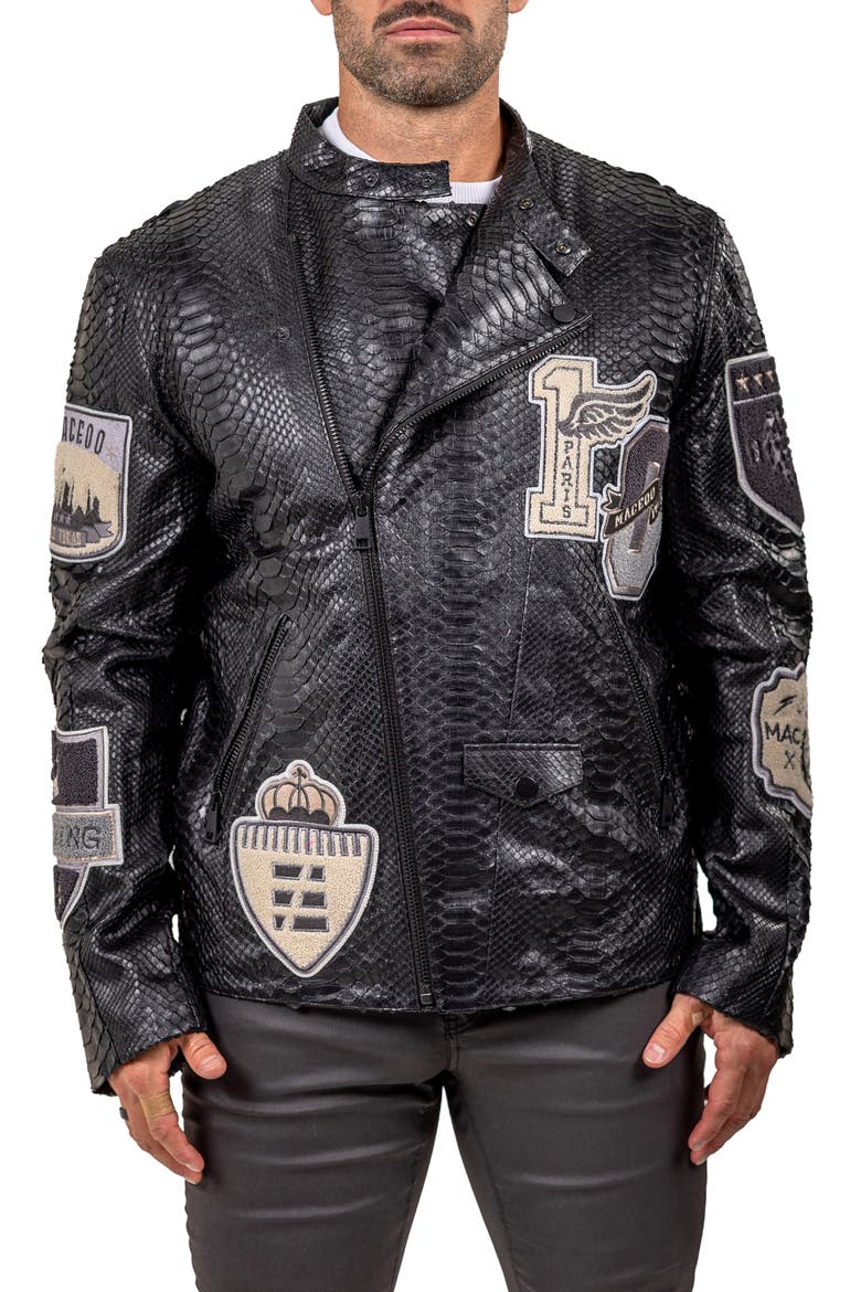 Marthyr Python Embossed Faux Leather Jacket, Main, color, BLACK