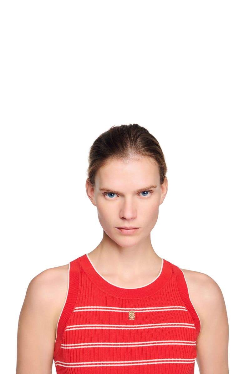 SANDRO Striped knit vest top, Alternate, color, Red