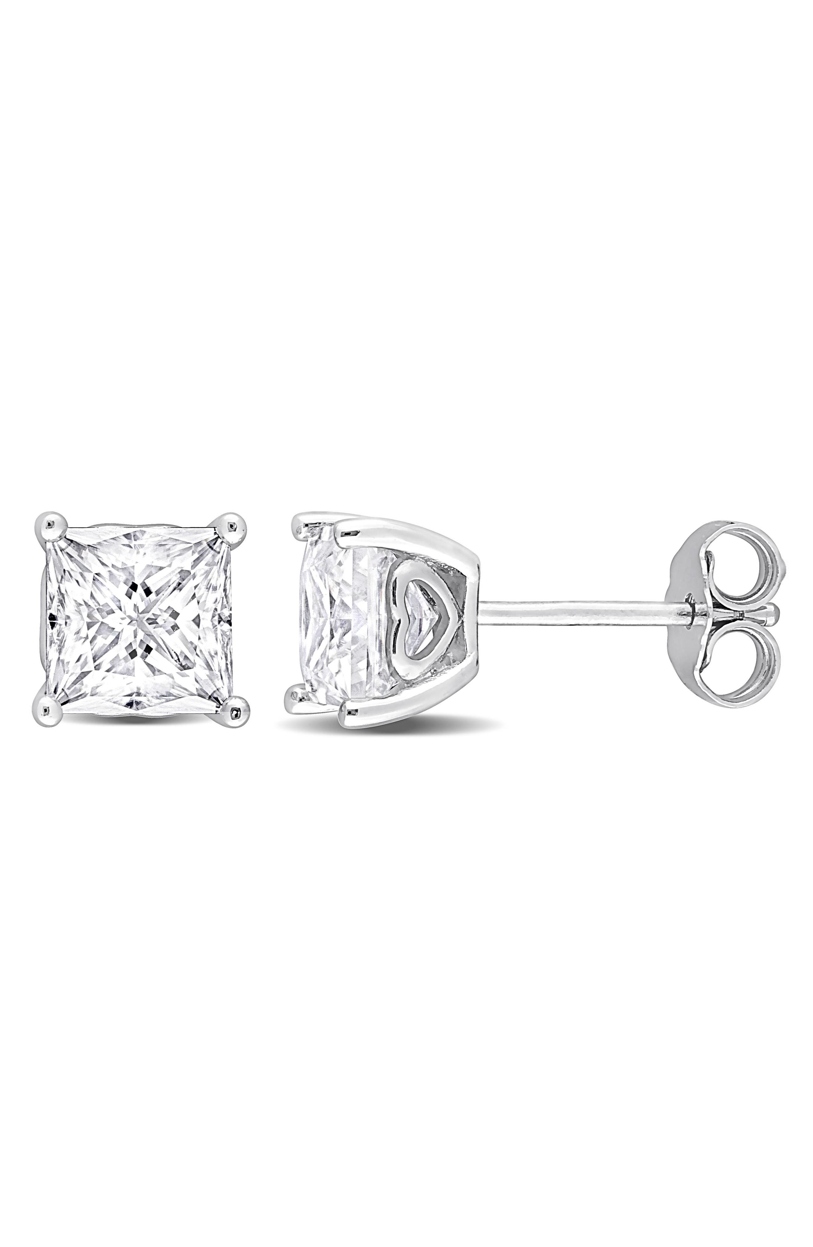 DELMAR Square Created Moissanite Stud Earrings