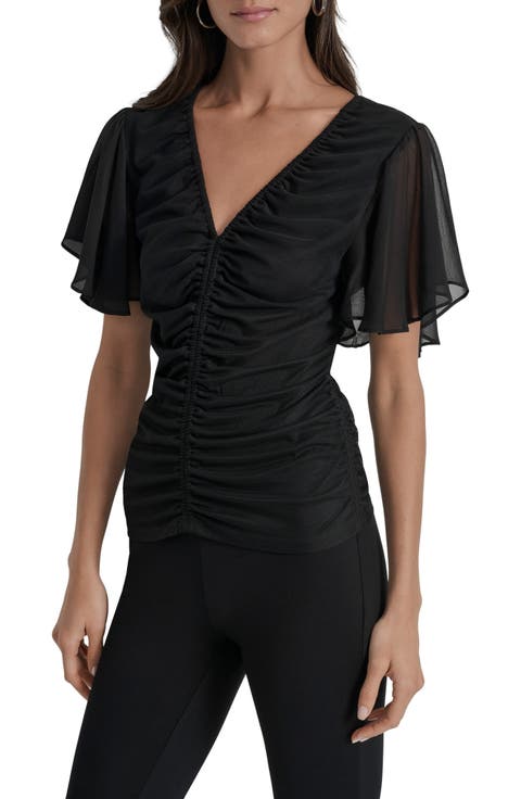 売れ筋商品|||ダナ キャラン ニューヨーク カットソー トップス レディース Women's V-Neck Puff-Sleeve Peplum Top Beet Meetrendi Womens Wrap Tops V Neck Top Long Sleeve Peplum