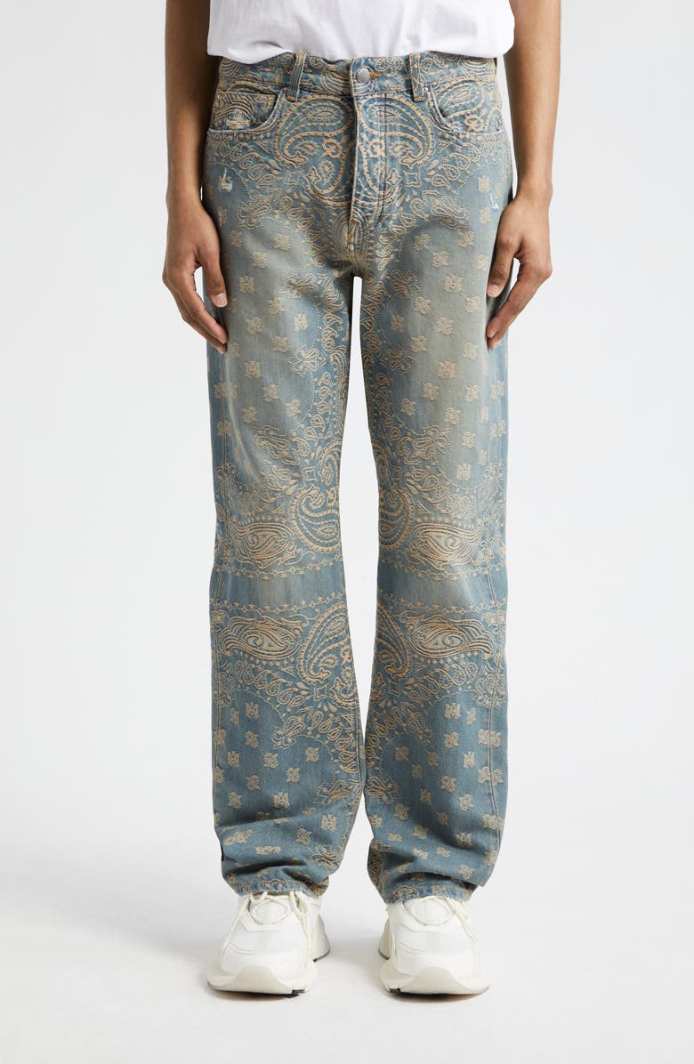 AMIRI Bandana Jacquard Straight Leg Jeans, Main, color, Crafted Indigo