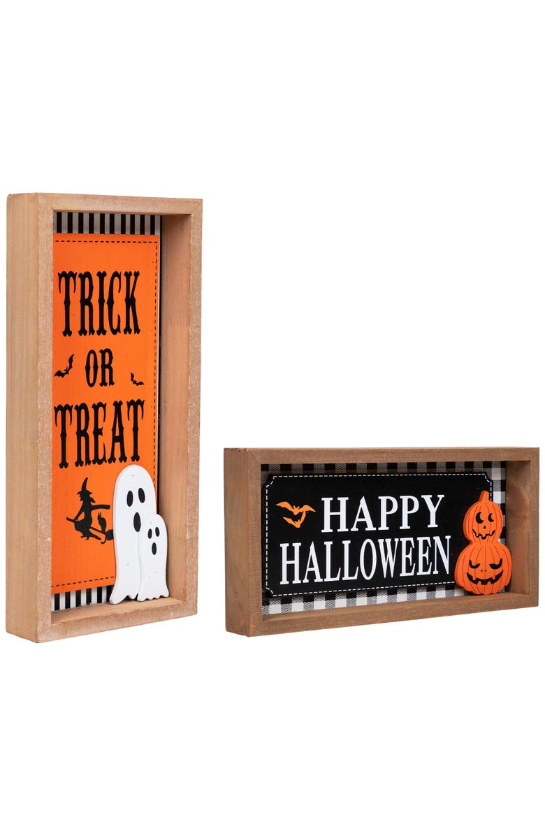 Northlight Happy Halloween Wooden Shadow Box Signs - 12" - Set of 2, Alternate, color, Orange