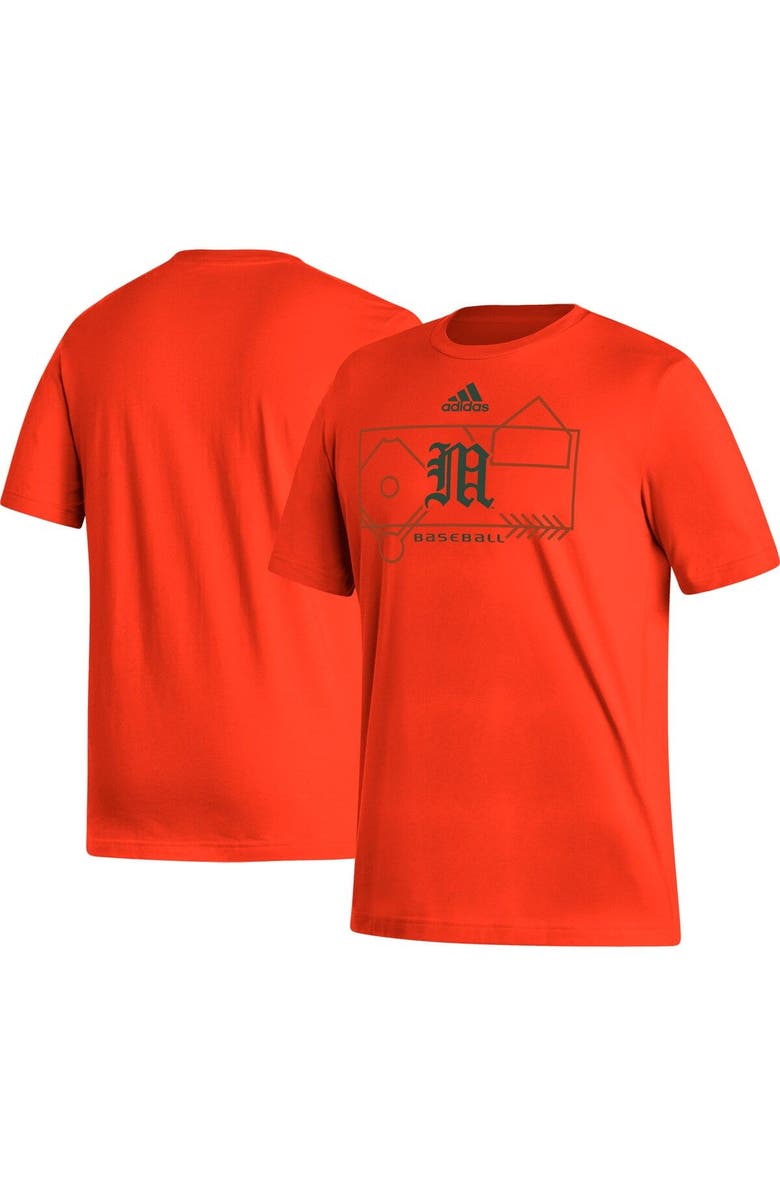 adidas Men's adidas Orange Miami Hurricanes Locker Lines Baseball Fresh T-Shirt, Main, color, 