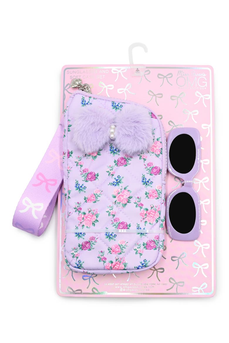 Kids' Sunglasses with Floral Zip Case, Alternate, color, LAVENDER