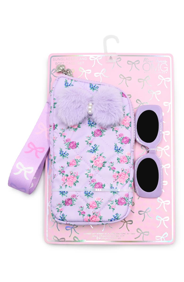 OMG Accessories Kids' Sunglasses with Floral Zip Case, Alternate, color, Lavender