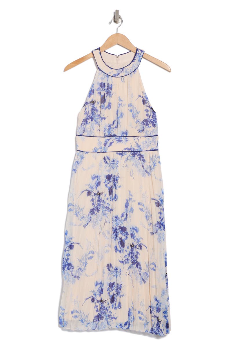 Calvin Klein Floral Halter Neck Chiffon Dress, Alternate, color, Ultramarine Multi
