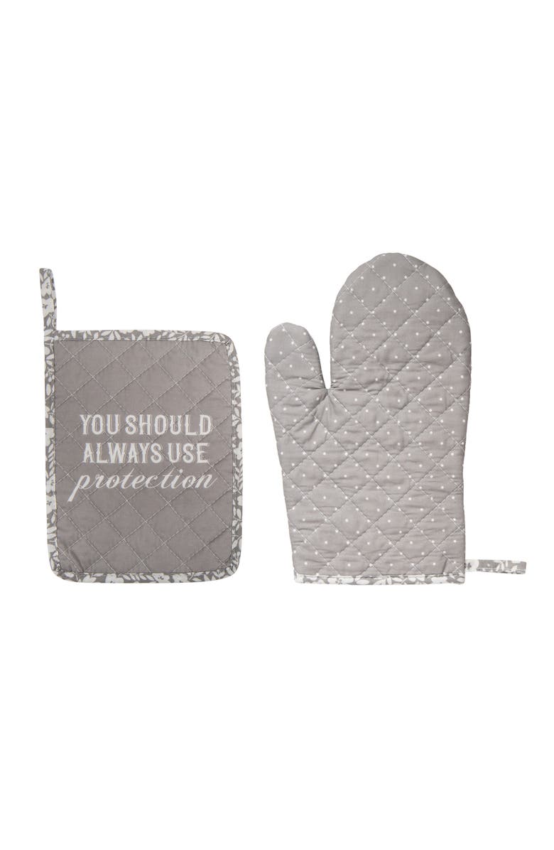 Totalee Gift Protection Pot Holder & Oven Mitt Set of 2 Cotton Grey, Main, color, Grey