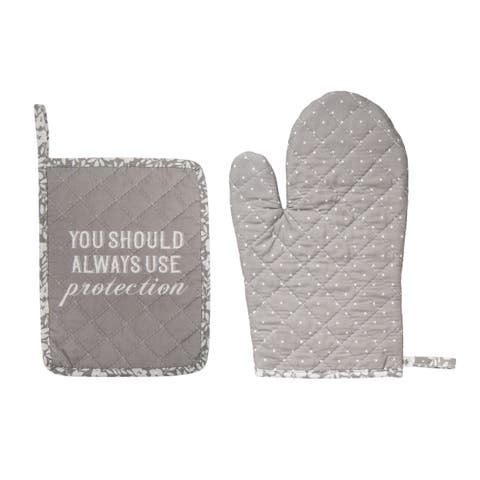 Protection Pot Holder & Oven Mitt Set of 2 Cotton Grey