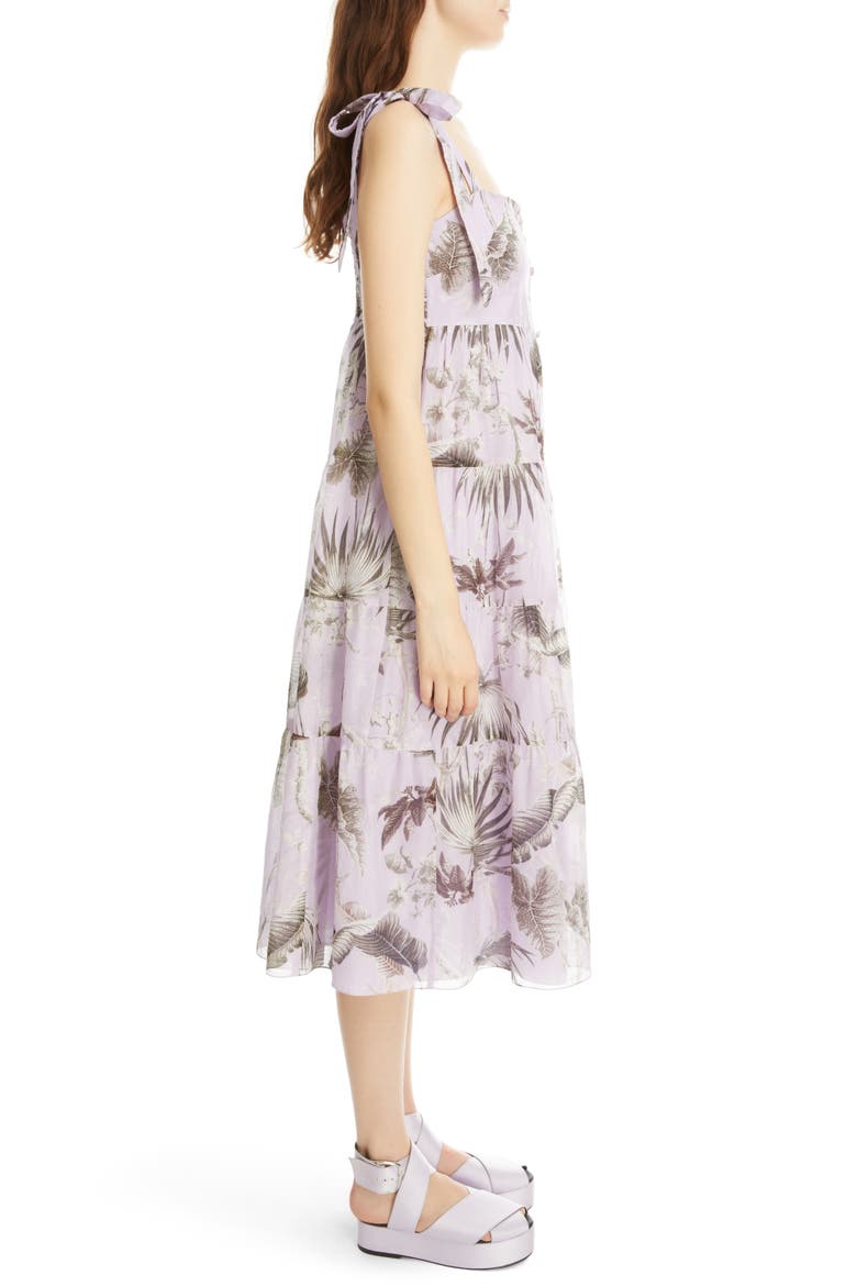 Georgiana Palm Print Cotton & Silk Poplin Midi Dress, Alternate, color, WILD PALM LILAC