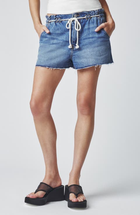 Paper Bag High Waist Denim Shorts (Med Wash)