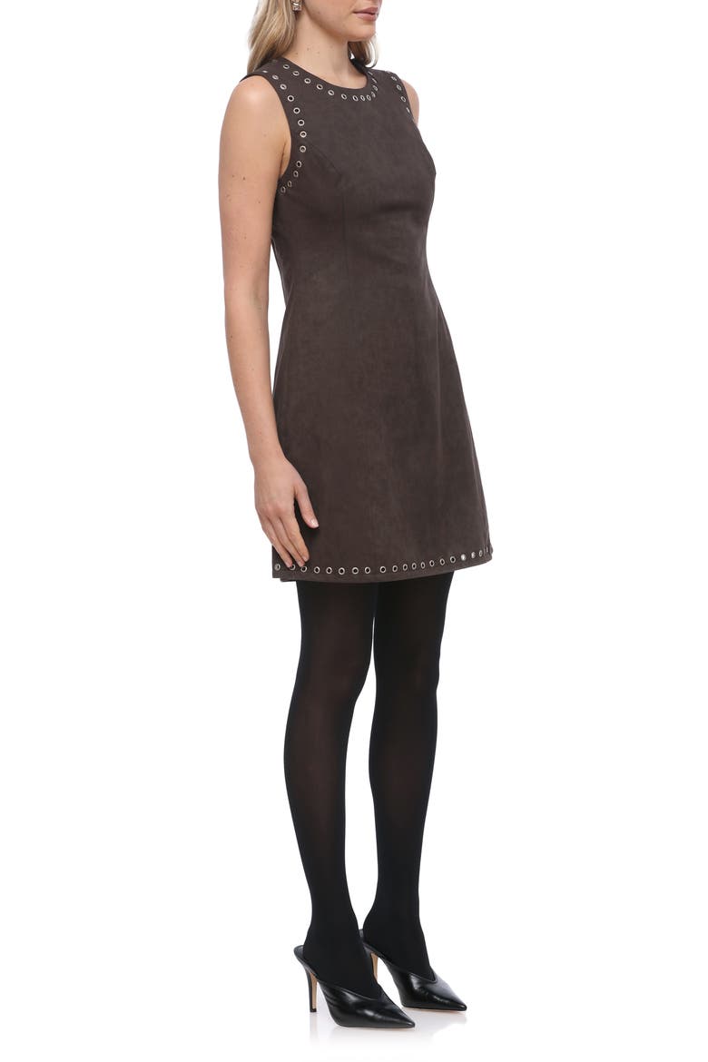 Grommet Sleeveless Faux Suede A-Line Dress, Alternate, color, SLATE