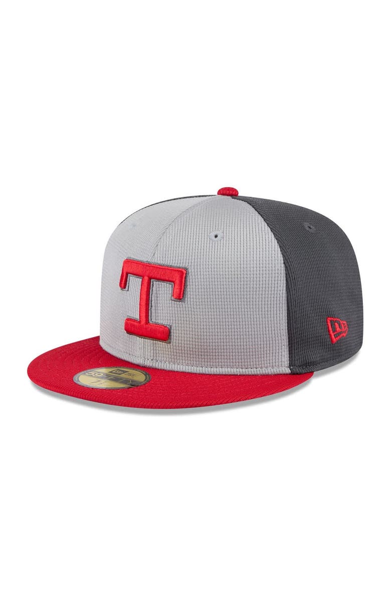 New Era Men's New Era  Gray/Red Texas Rangers 2025 Batting Practice 59FIFTY Fitted Hat, Main, color, 