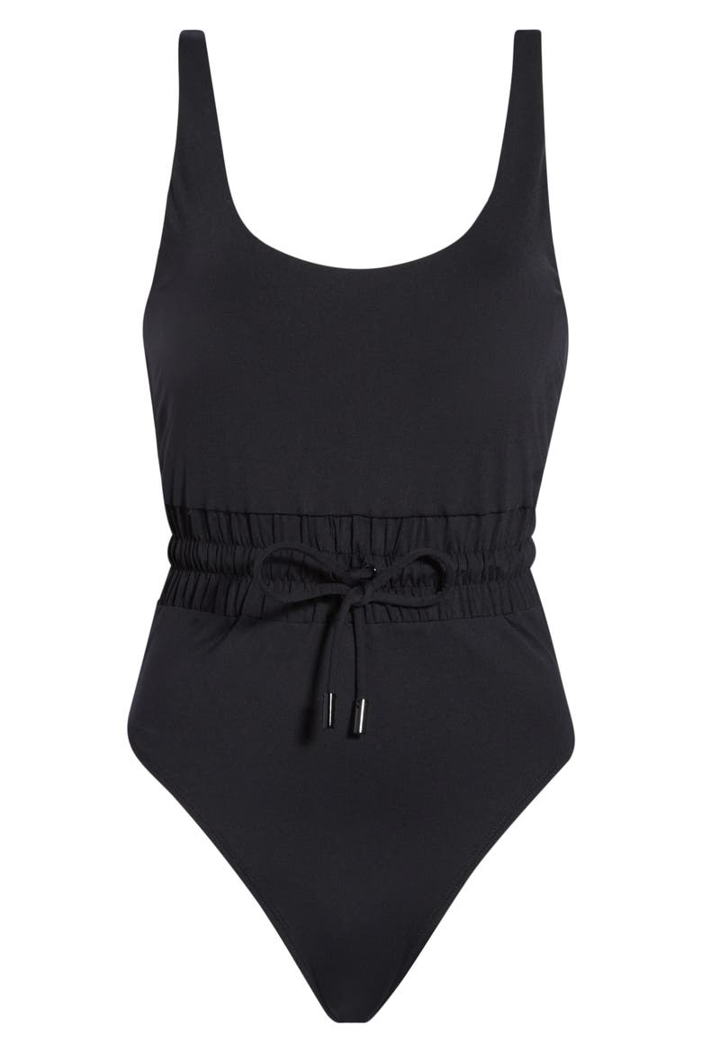 Matte Waist Framer One-Piece Swimsuit, Main, color, BLACK001