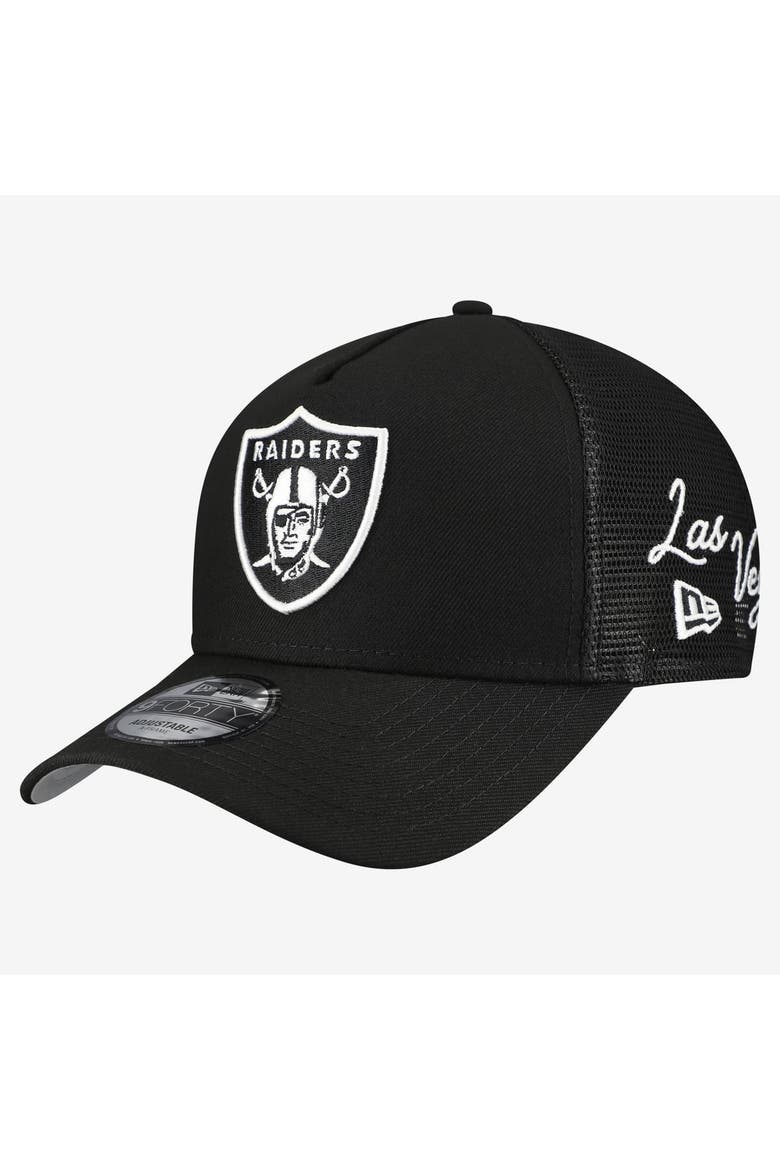 Men's New Era Black Las Vegas Raiders City Script 9FORTY A-Frame Adjustable Hat, Main, color, Black