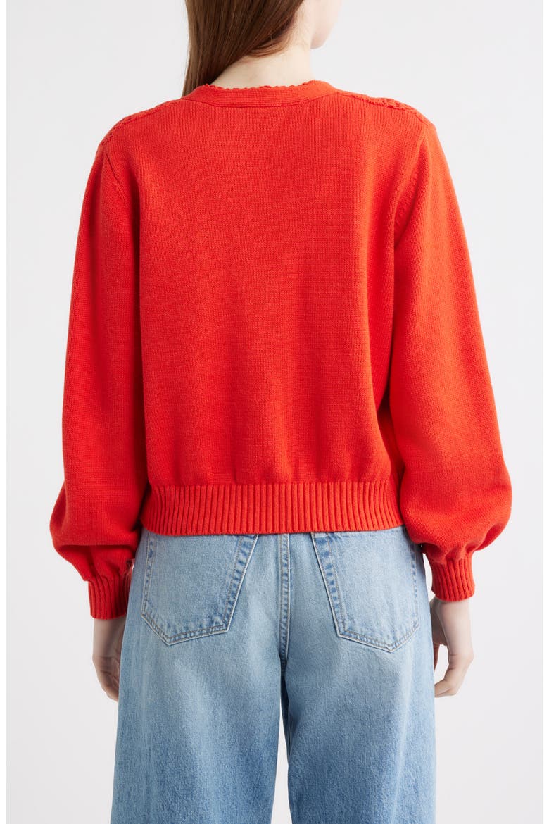 Openwork Detail Cotton Cardigan, Alternate, color, POPPY