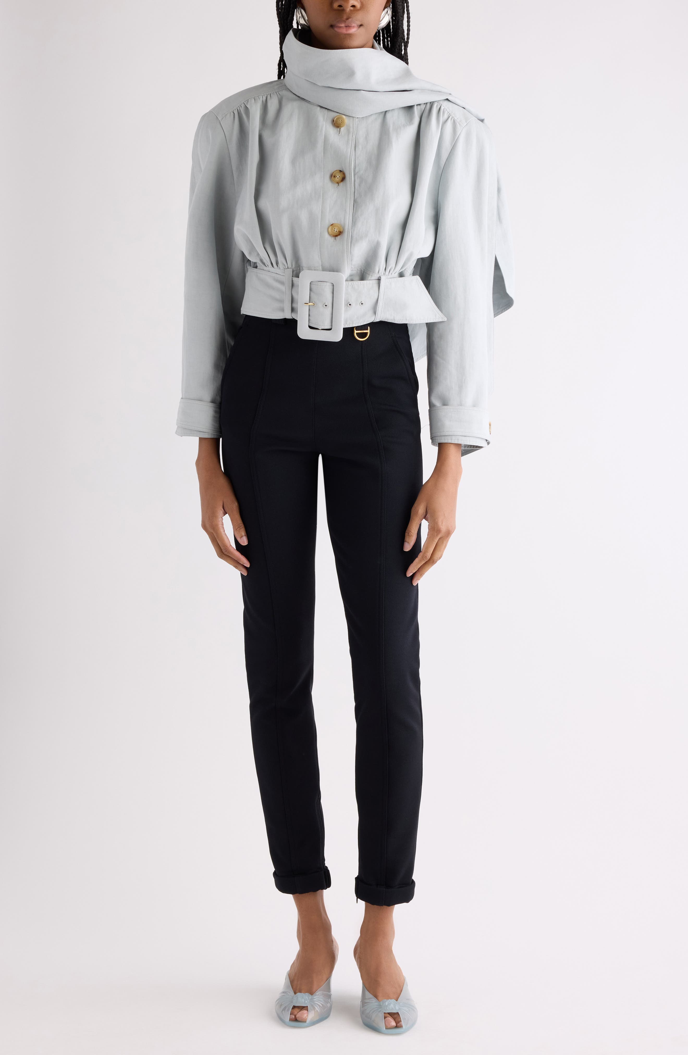 Crop Belted Linen & Cotton Jacket - image 2