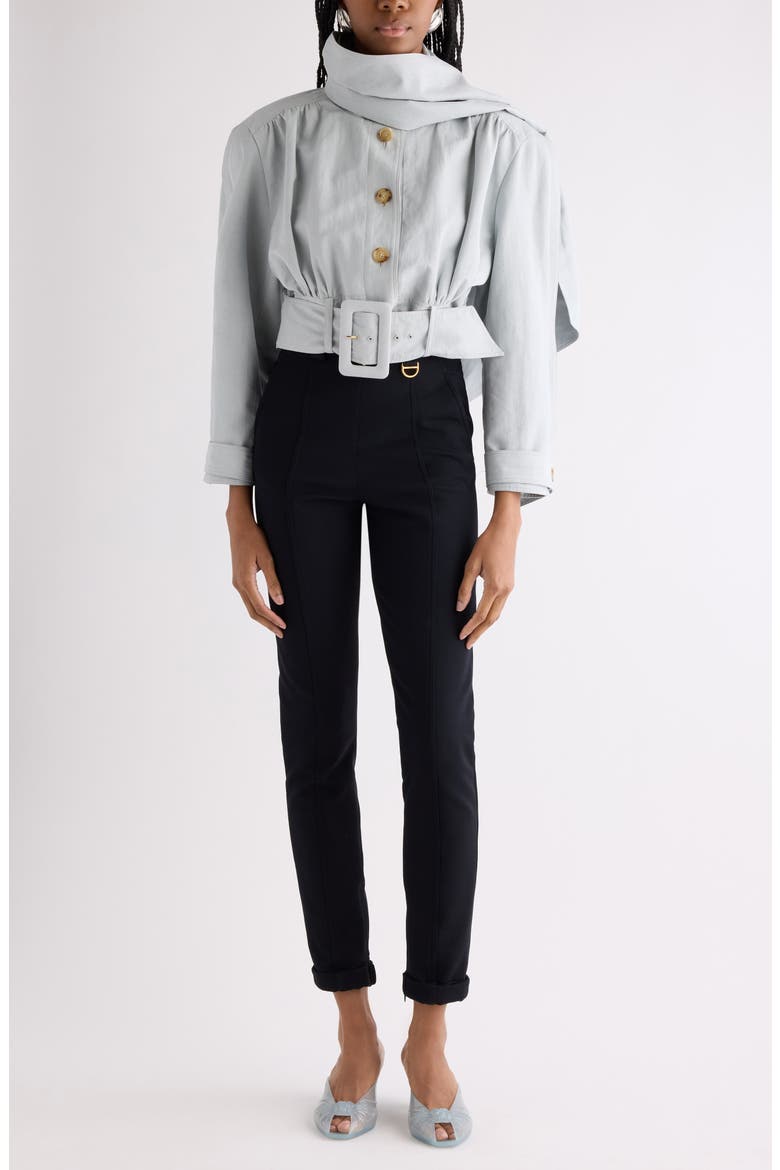 Crop Belted Linen & Cotton Jacket, Alternate, color, STORM GREY