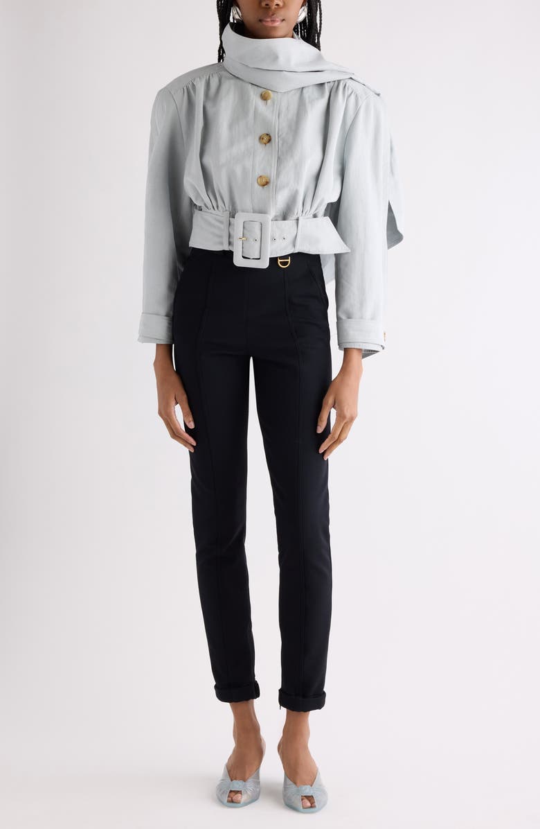 Chloé Crop Belted Linen & Cotton Jacket, Alternate, color, Storm Grey
