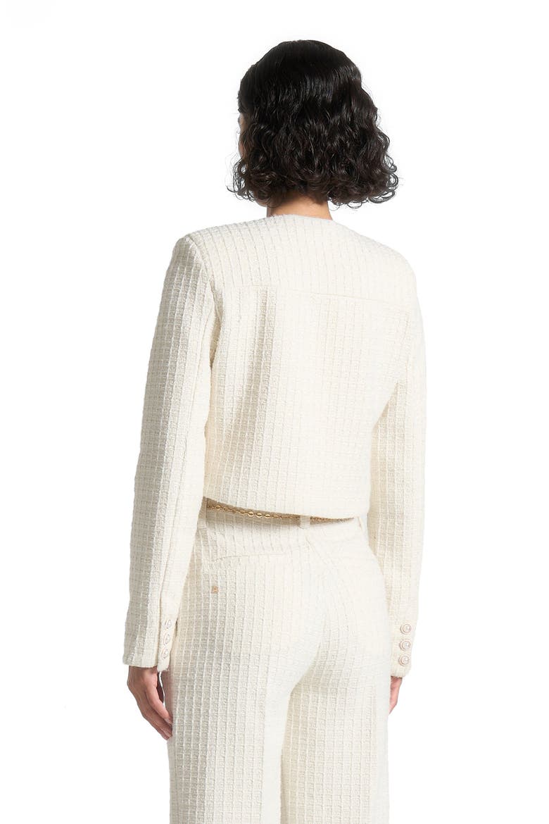 Celine Cropped Tweed Jacket with Pearls, Alternate, color, Cream