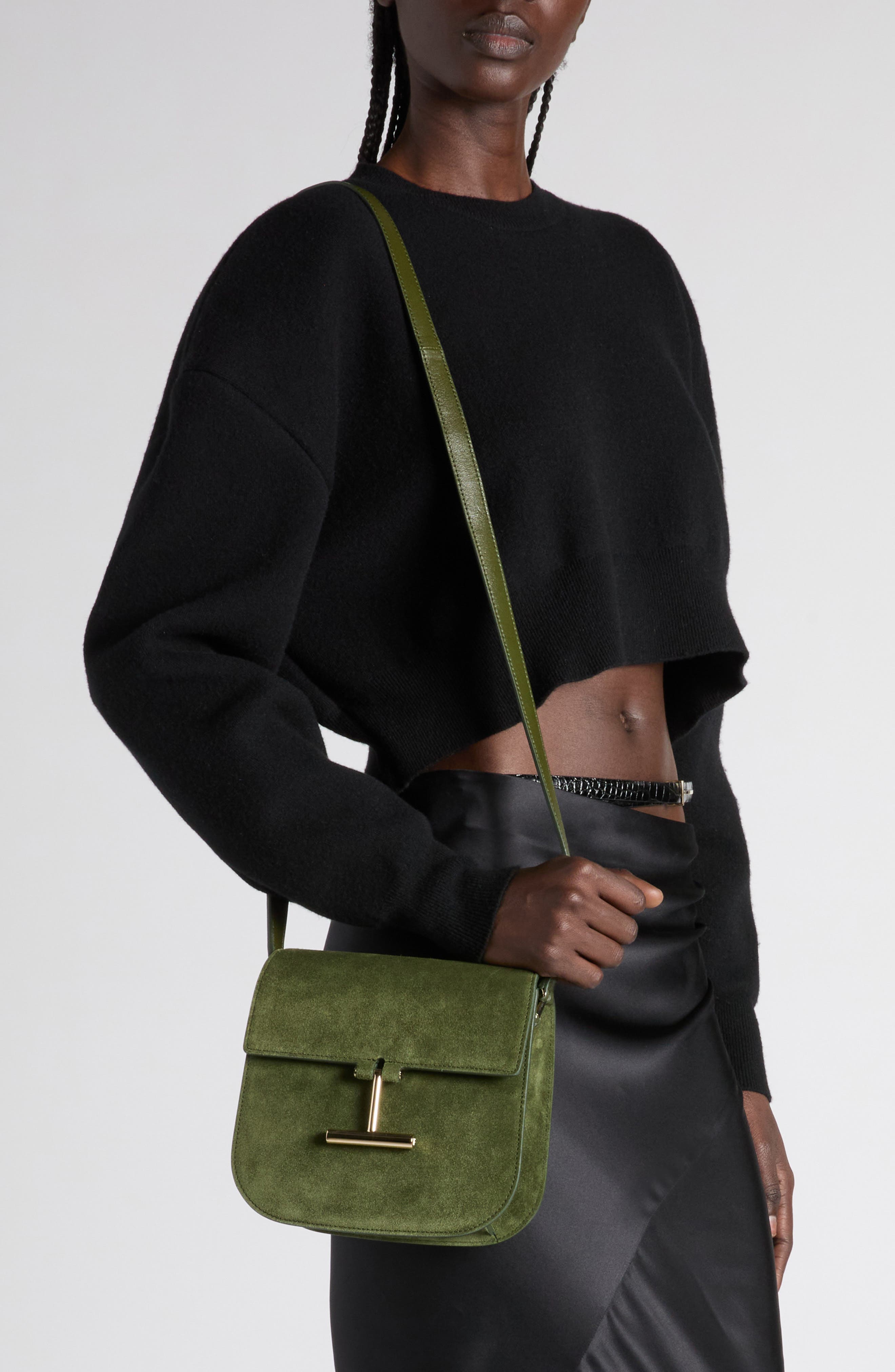 TOM FORD Mini Suede Crossbody Bag, Alternate, color, 1E018 Moss Green