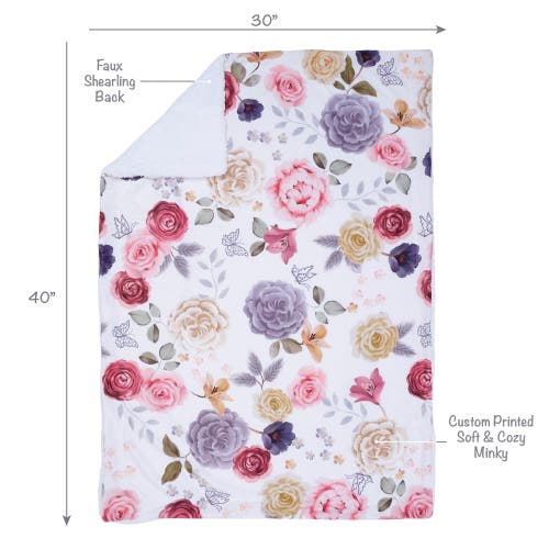 Lambs & Ivy Secret Garden Ultra-soft Fleece/minky Floral Baby Blanket In Multi