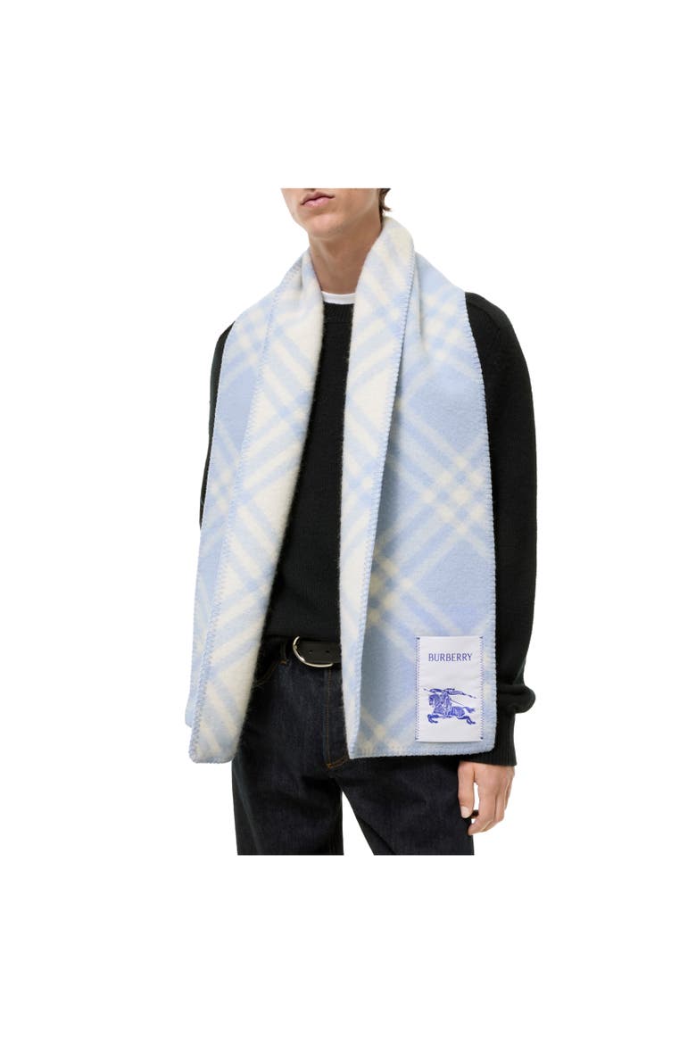 Check Wool Scarf, Alternate, color, Dive blue
