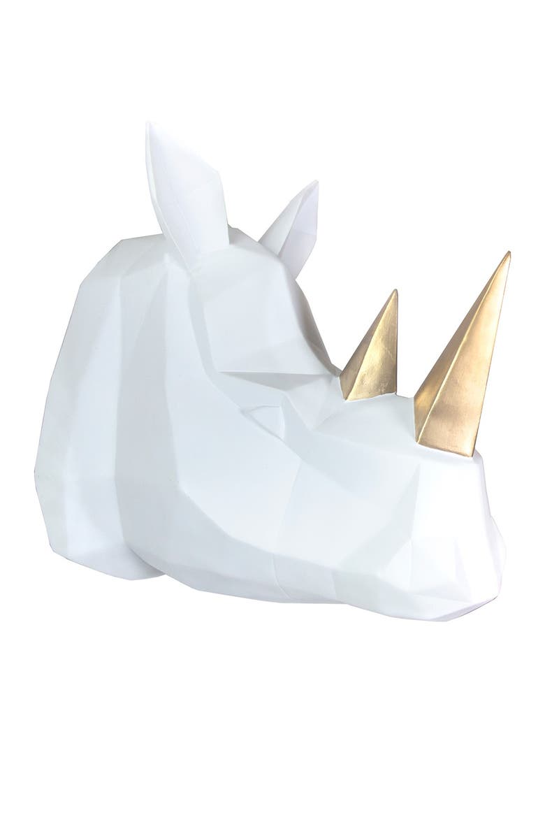 WALPLUS White Contemporary Geometric Faux Taxidermy Rhino Wall Hanger Wall Art, Alternate, color, 
