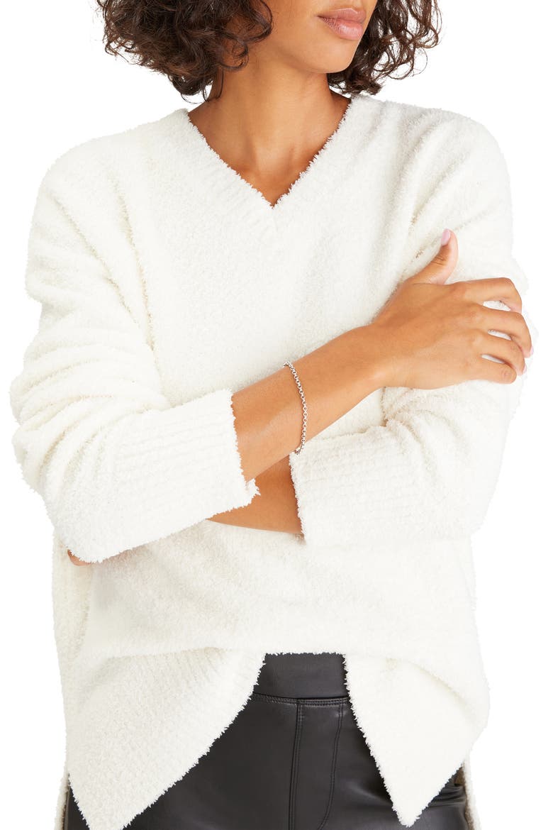 V-Neck Teddy Sweater, Alternate, color, MILK
