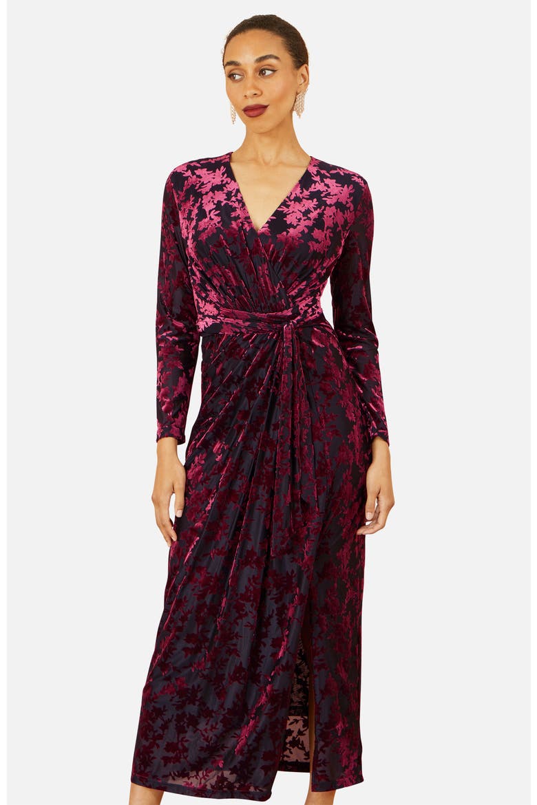 Velour Stretch Midi Dress, Alternate, color, Burgundy