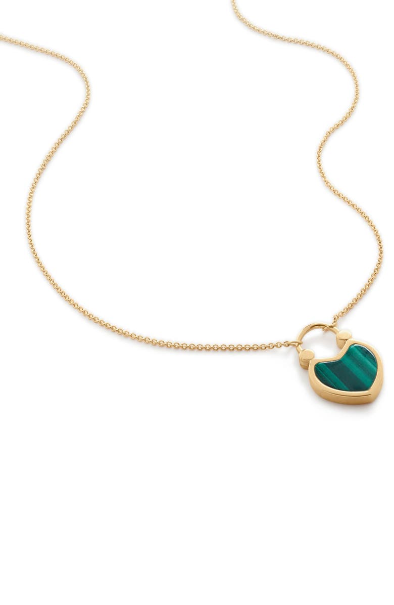 Monica Vinader Heart Malachite Lock Pendant Necklace, Main, color, 