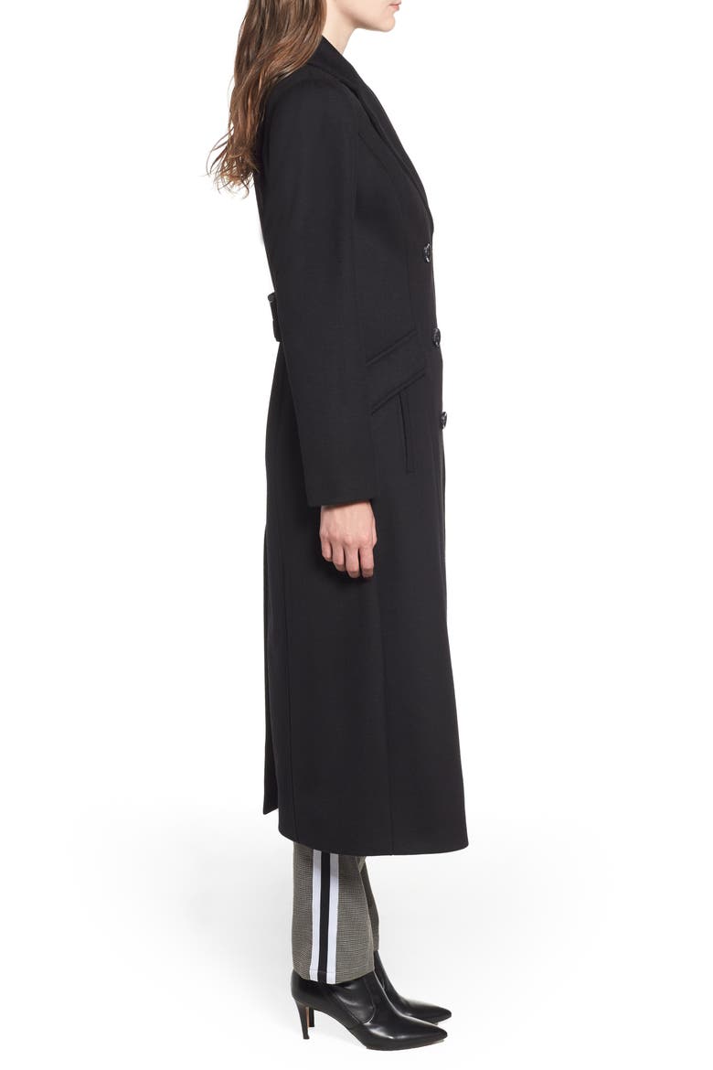 Double Breasted Long Wool Coat, Alternate, color, BLACK