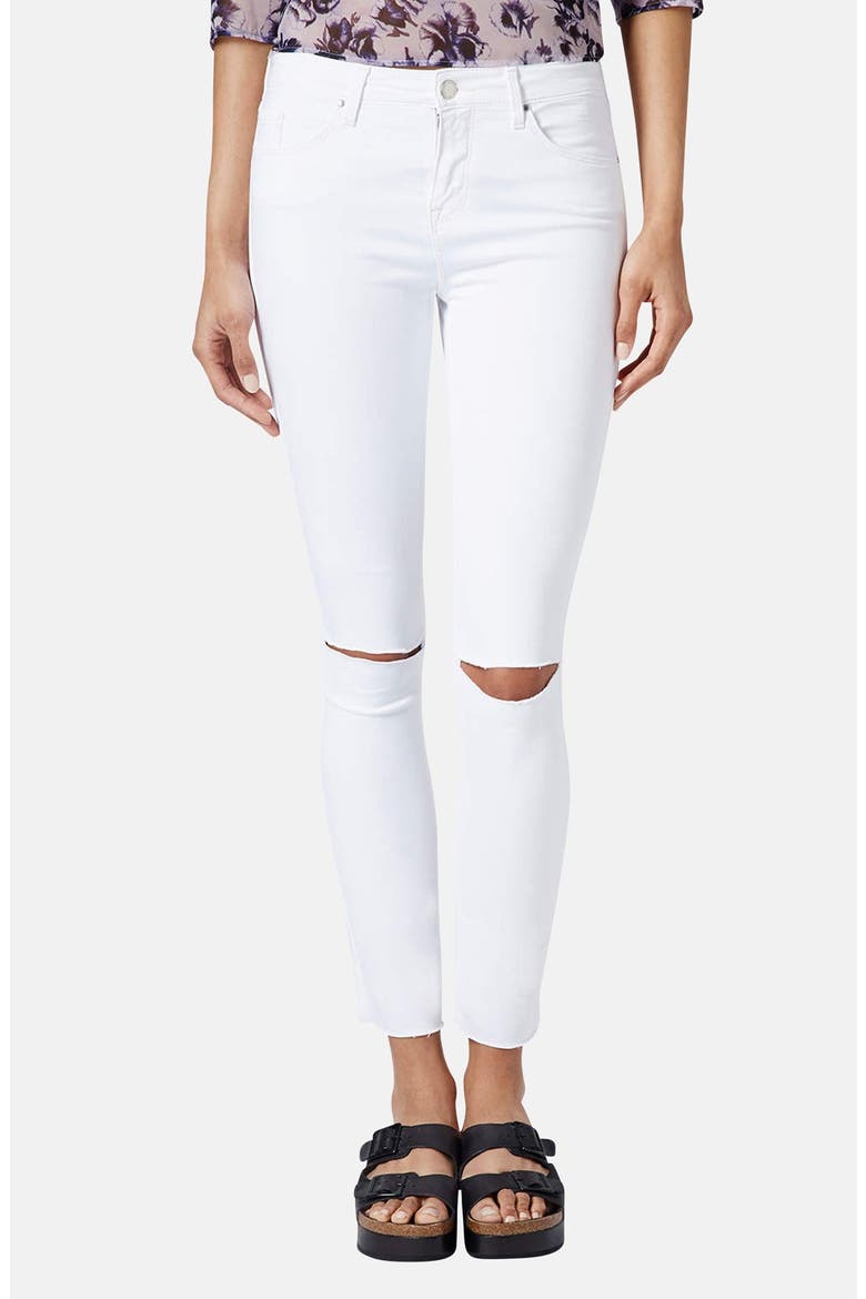 Moto 'Leigh' Distressed Skinny Jeans, Main, color, WHITE