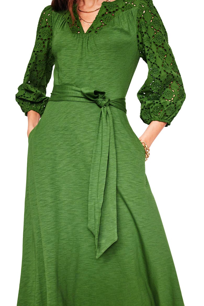 Eyelet Embroidery Long Sleeve Dress, Alternate, color, GREEN