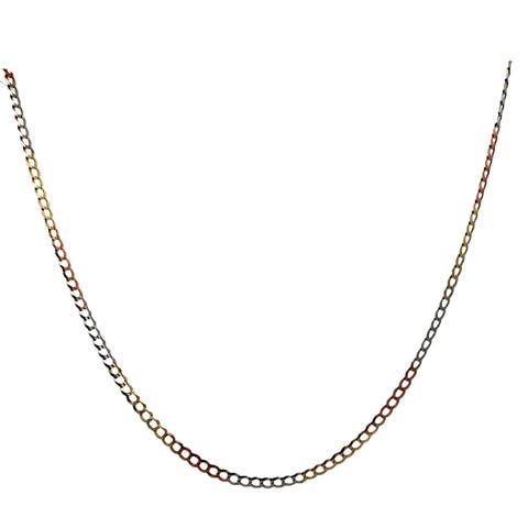 14K Tri Color Gold Curb Chain Necklace 3.2mm 24 Inch