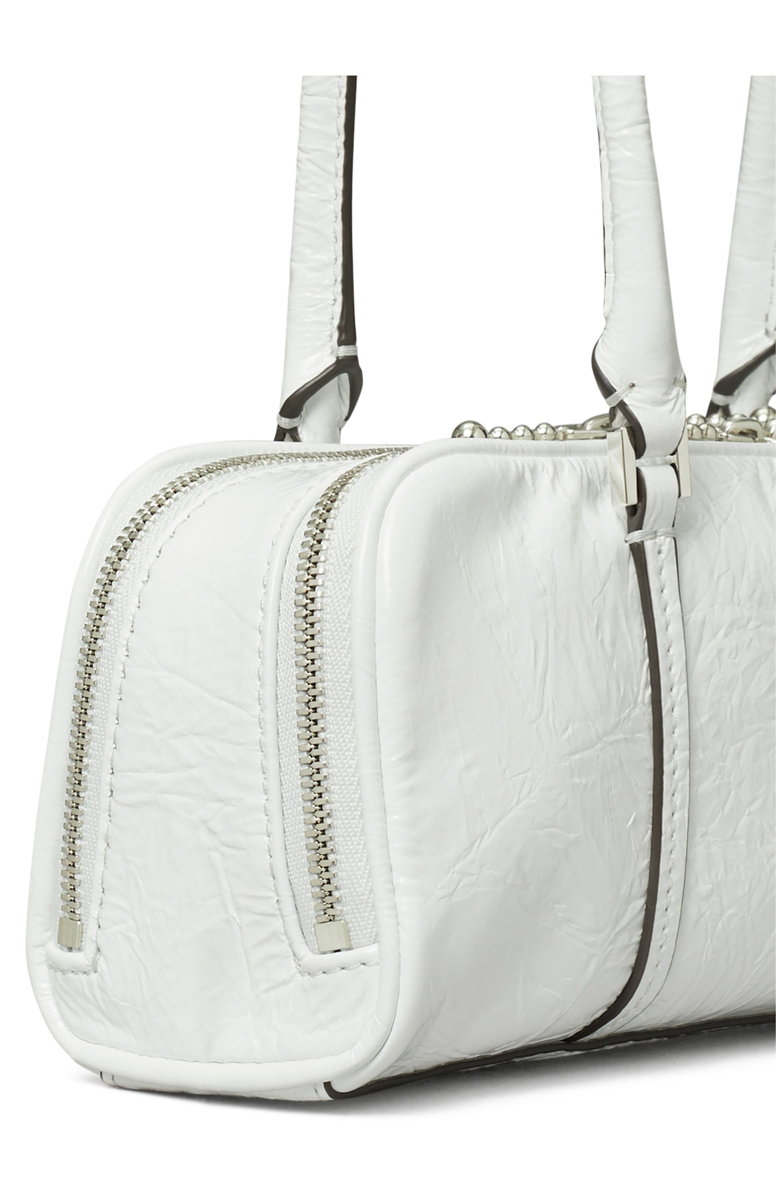 Tory Burch Micro Marshmallow T Monogram Crinkle Leather Satchel, Alternate, color, White